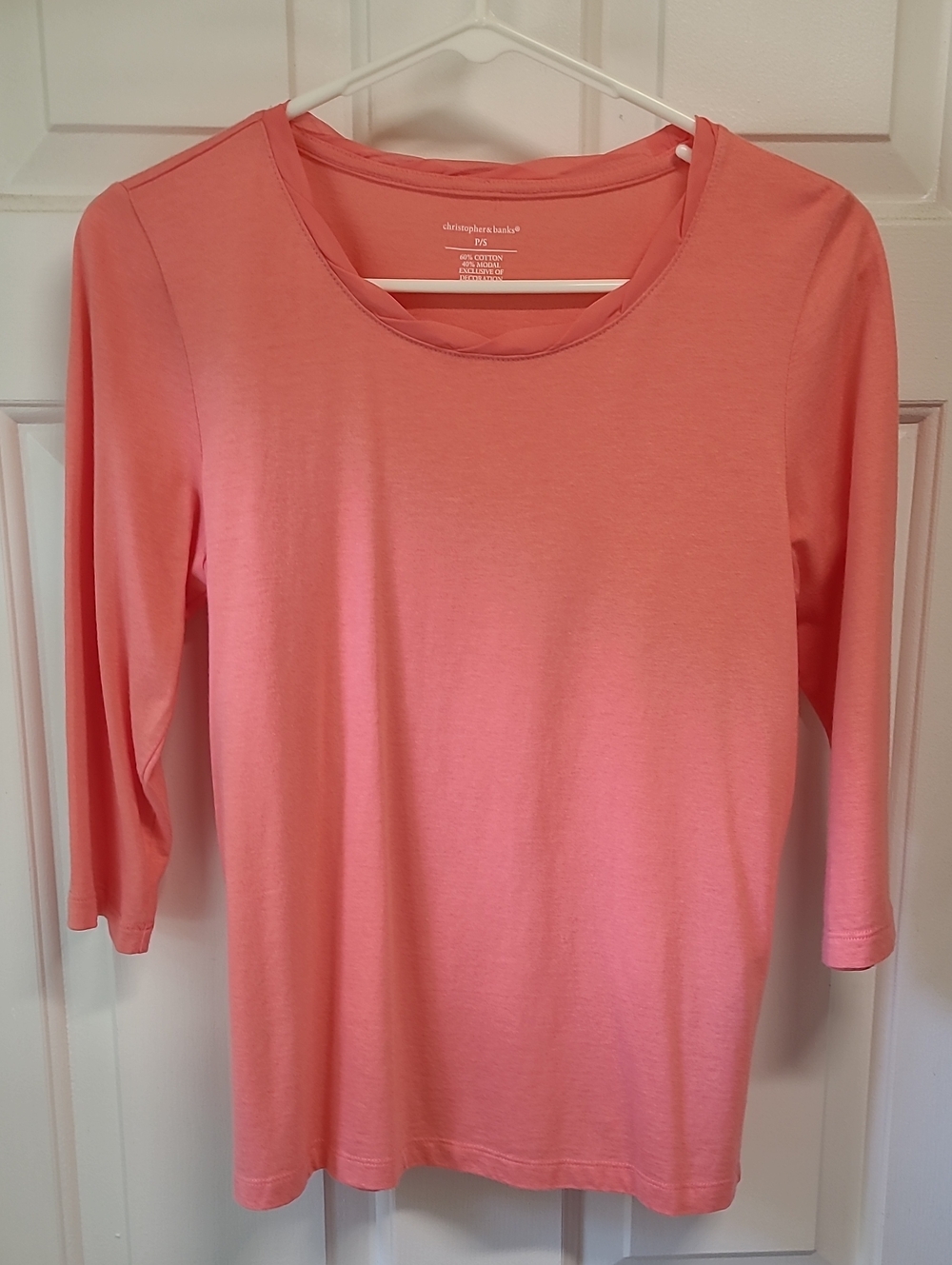 Christopher & Banks Coral Pink 3/4 Sleeve Scoop Neck Top